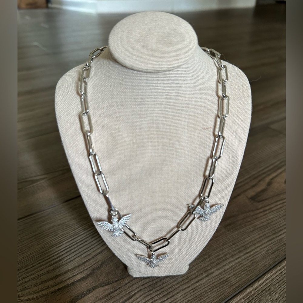 Emerald & Ivy Eagle Charm Necklace Silver Jewelry Bird Paperclip Chain Necklace